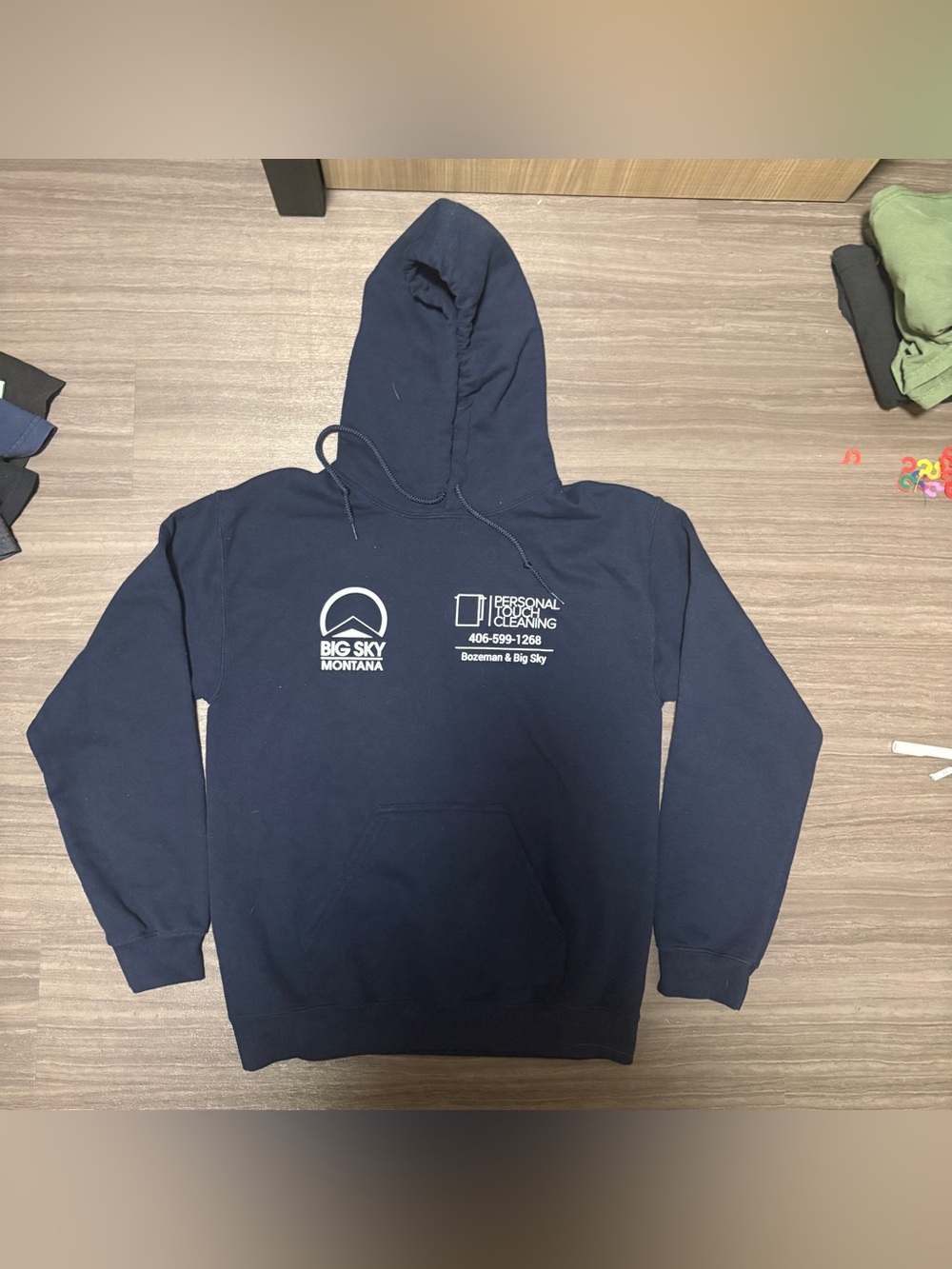 Big Sky Montana Hoodie Small Gildan Navy Bozeman Local Business Mountain